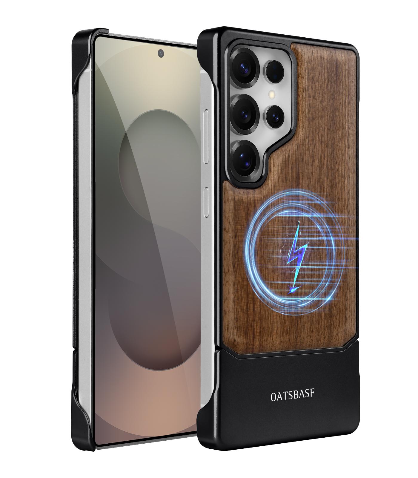 

Oatsbasf Solid Wooden Phone Case for Samsung Galaxy S25 Ultra Magnetic Shockproof S25 Ultra Case Metal Frameless Easy To Install Galaxy S25 Ultra чорний