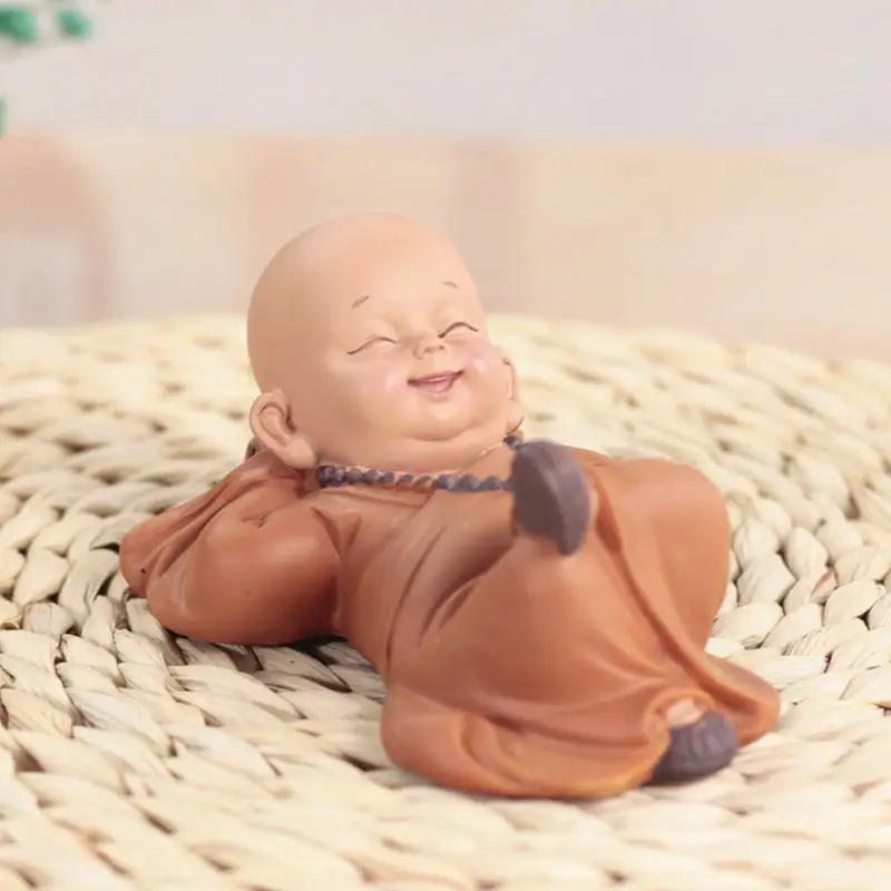 1pc Monk Figurines Car Decoration Crafts,Home Decor Kungfu Monks Figure Car Ornament Buddha Boy Accessories Figurines Tea Pet