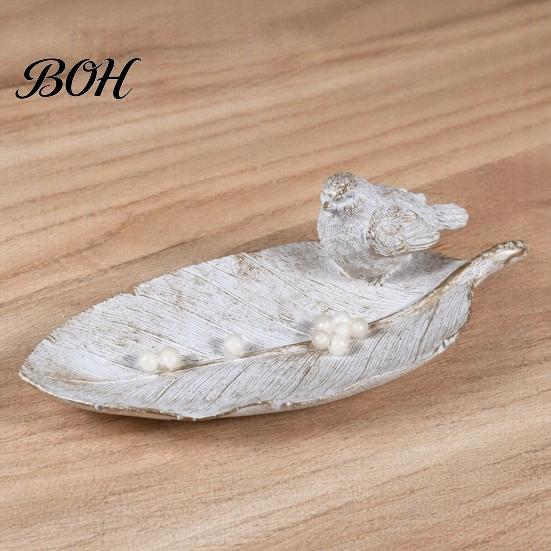 Vanity Accessories Tray Elegant Bird Leaf Shaped Trinket Dish, Resin Jewelry Tray, Vintage Gold Ring Stylish Home Accents Holder for Nightstand