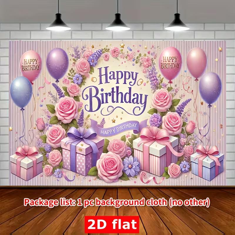 2D Floral Happy Birthday Backdrop Pink Rose Lavender Photography Background
