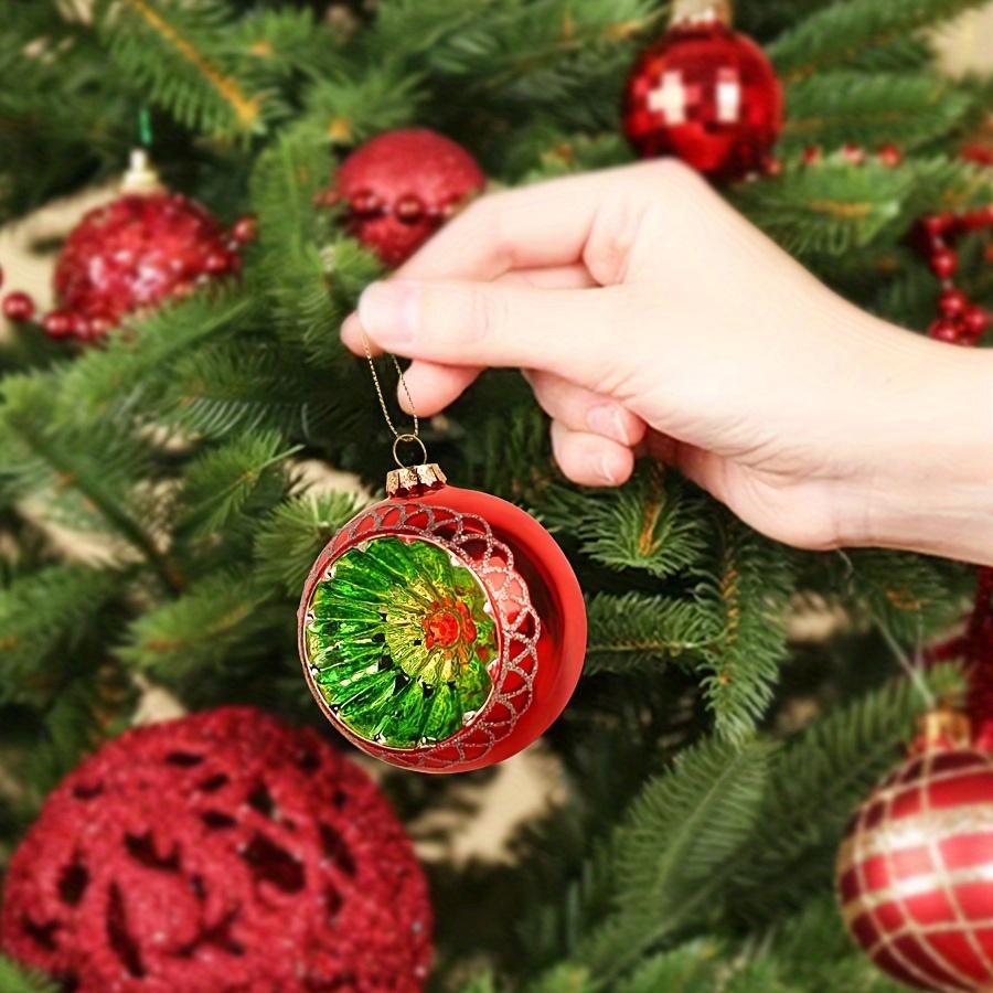 2pcs Elegant Double Pointed Glass Ball Ornaments with Floral Design Durable Hanging Christmas Tree Decorations for Festive Home Party Ambiance