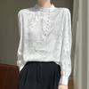 Satinseidenbluse für Damen mit Stehkragen und Taschen für Büro und Freizeit