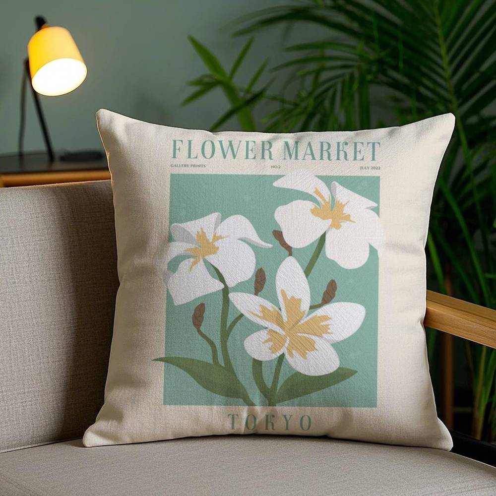 Pillow Case Flower Market Home Dorm Chair Back Short Plush Double-sided Printing Office Nap Time Cushion Cover