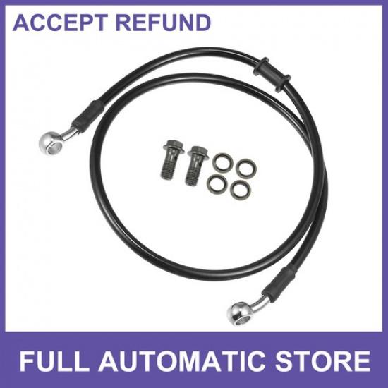 

90cm Motorbike Braided Hydraulic Brake Line Oil Hose Black Silver Tone 1 Set