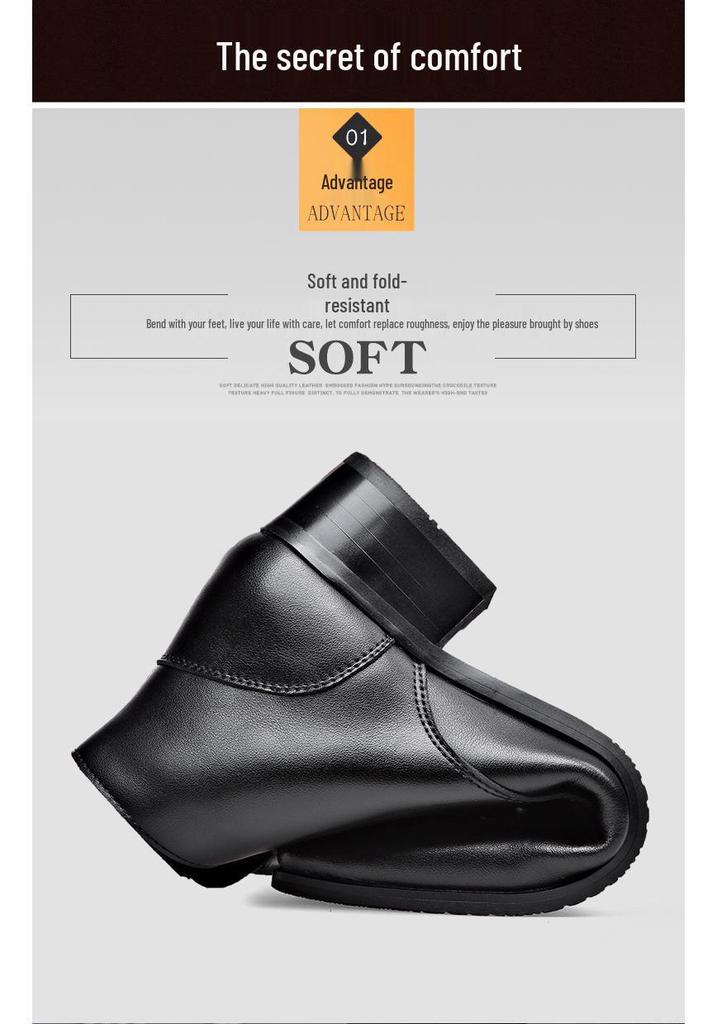 Men's Winter Pointed Toe Leather Chelsea Boots with Velvet, Lace-up Roman Style, High Heel Martin Design