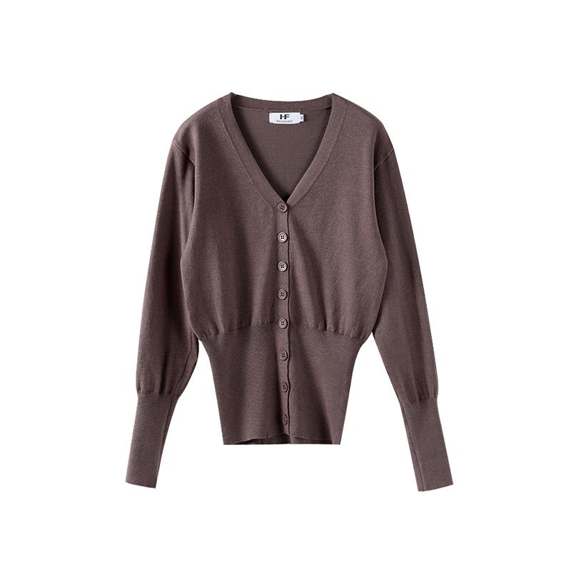 

Женский кардиган Элегантный винтажный вязаный однобортный свитер с V-образным вырезом и длинным рукавом Осень-зима Тонкий однотонный трикотаж S кофейный