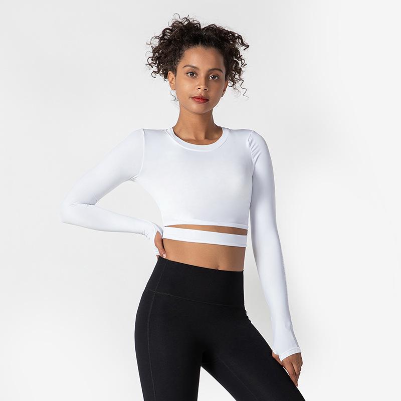 

Женский эластичный топ для йоги с длинным рукавом - Удобная одежда для бега и тренировок на весну и осень S белый