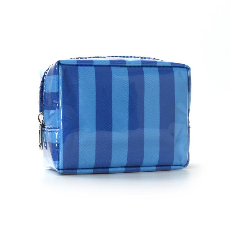Mini Waterproof PVC Striped Makeup Bag Easy To Clean Travel Toiletry Organizer for Kids Teens Adults Use