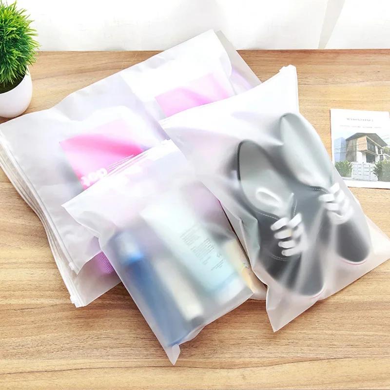 5pcs Plastic Repeatable Zipper Bag Make Up Cosmetic Travel Storage Bag Organizador Shoes Bag Waterproof Cloth Storage Organizer