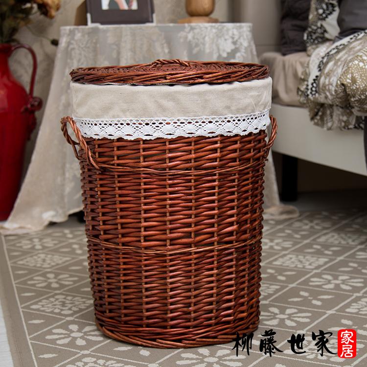 Large Size Wicker Clothes Storage Basket Covered Design for Restaurant Use Dirty Clothes Organizer Retro Style Family Storage...