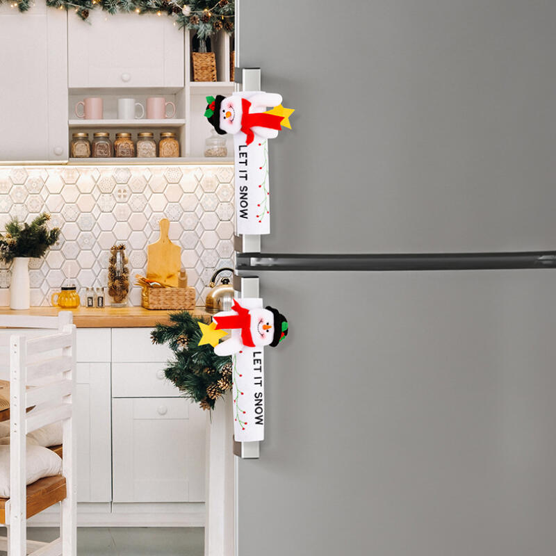 Neues 2-teiliges Set Weihnachts-Plüschstoff Kühlschrankgriffabdeckungen Gerätegriffabdeckungen Weihnachten Dekorationen für Zuhause Navidad Neujahr