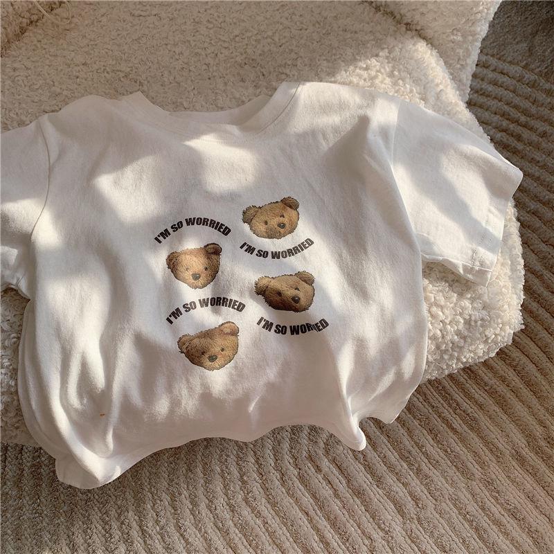 Kids Cotton Loose Short Sleeve T Shirt Summer Cute Bear Print Baby Casual Top 80