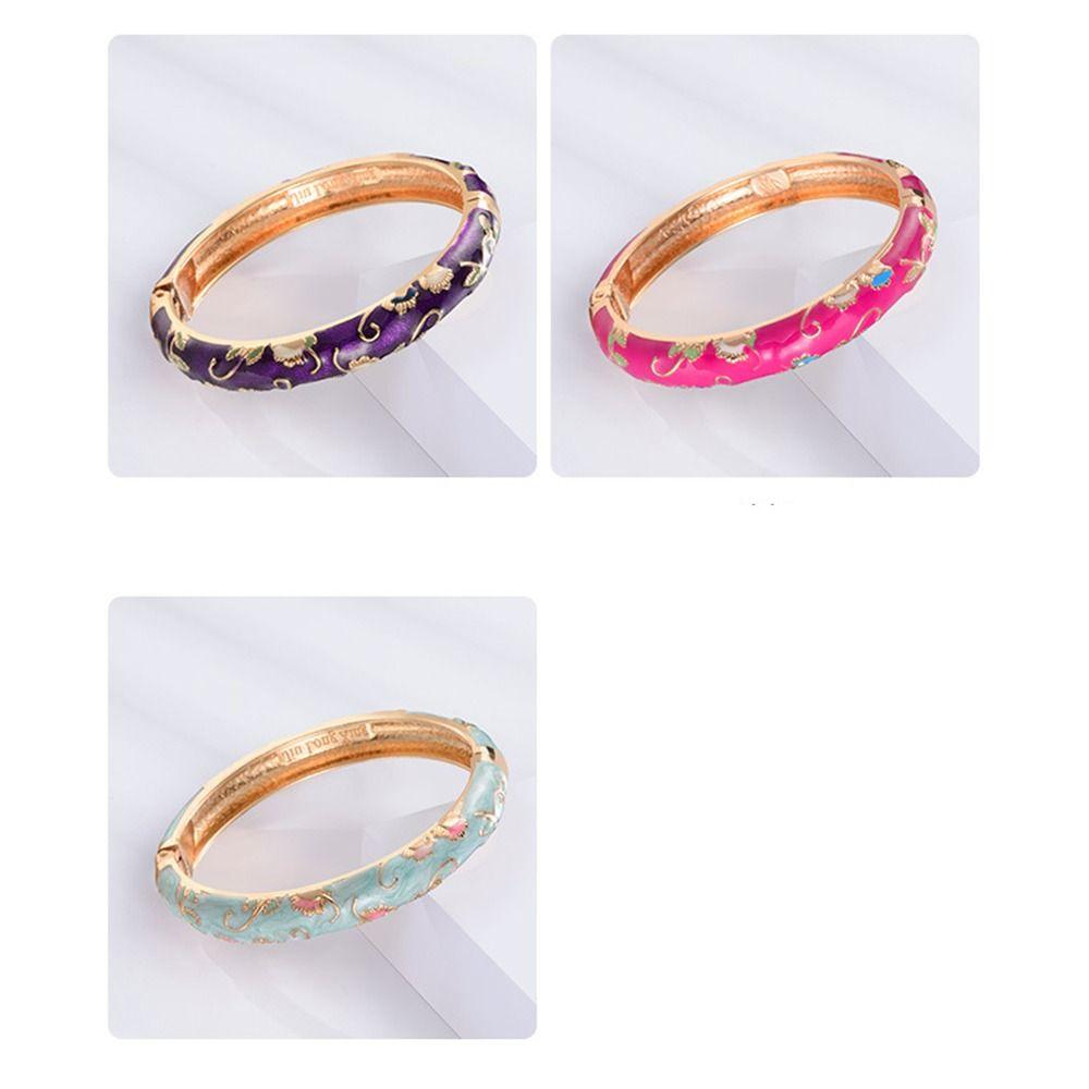 Traditional Vintage Cloisonne Bangle Open Hollow Out Flower Bangle Women's Hand Bracelet  Woman
