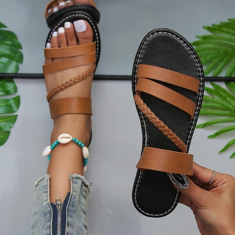 Womens Chic Braided Open Toe Anti Slip Sole Beach Casual Slide Sandals Flip Flops