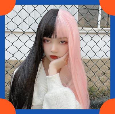 2 Colors Cosplay Long Stright Wig with Bangs for Women