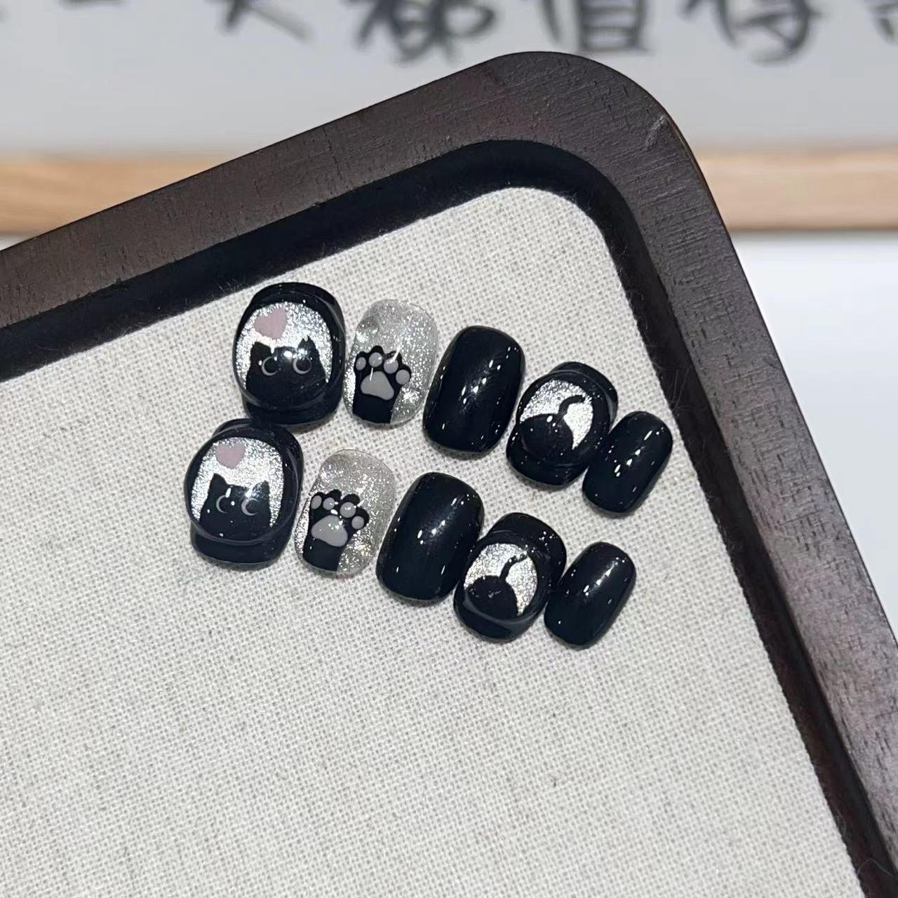 

Hand-Painted 3D Cute Kitten Nail Art Patches - Wearable Short INS Style Small S