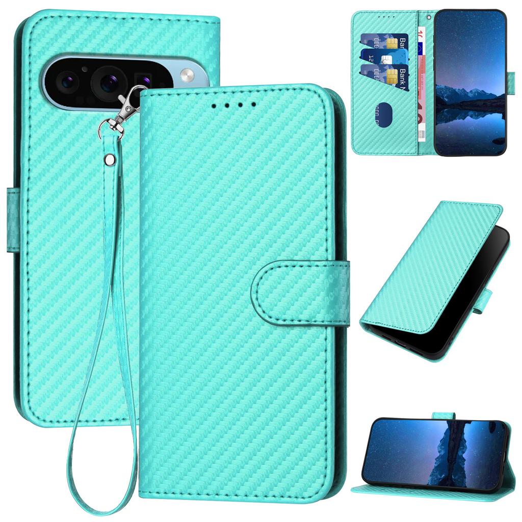 YX0070 For Google Pixel 9 Pro XL Case Carbon Fiber Texture Folio Flip Leather Phone Cover