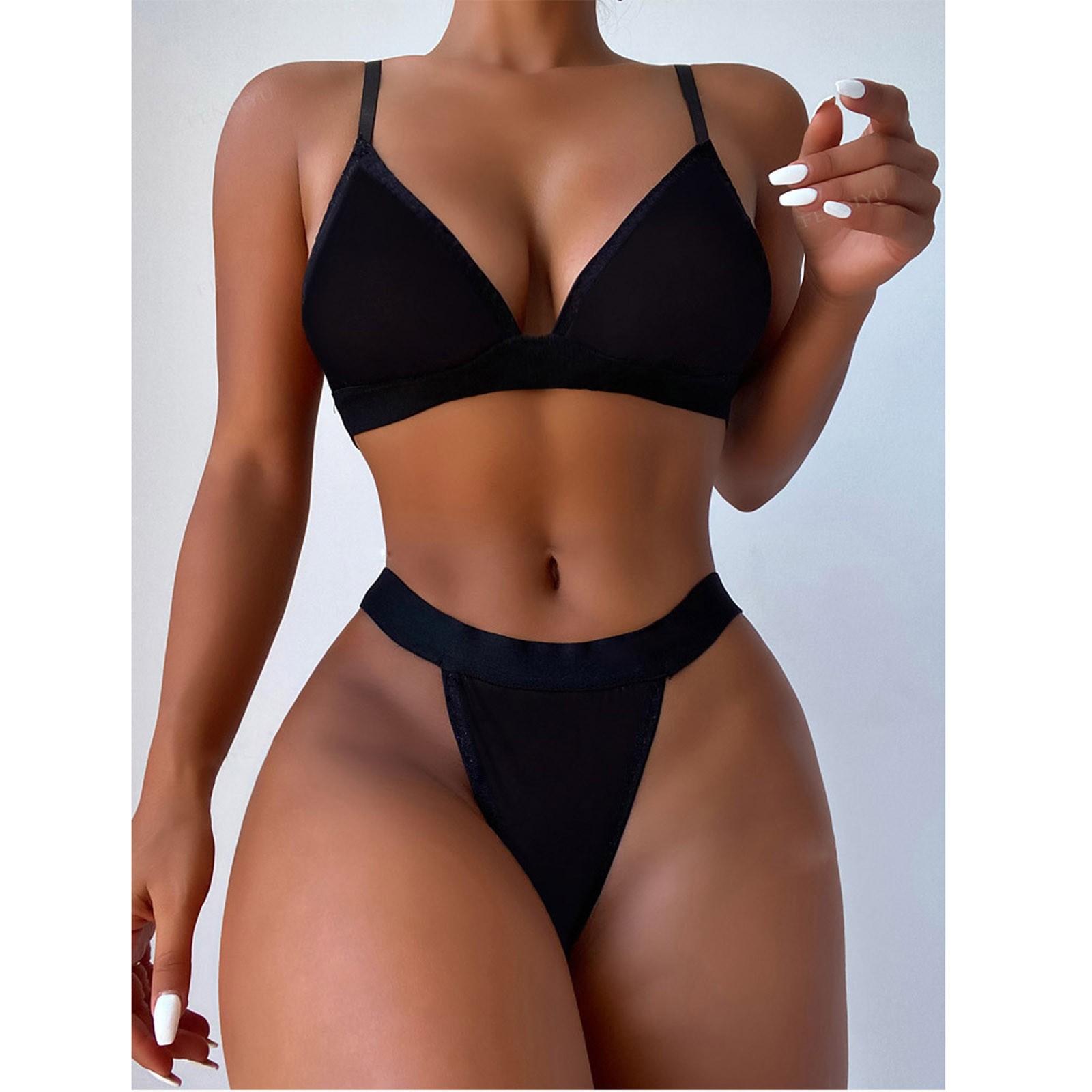 

Женский модный сексуальный кружевной костюм из двух предметов, однотонный беспроводной бюстгальтер, нижнее белье, трусики XXL