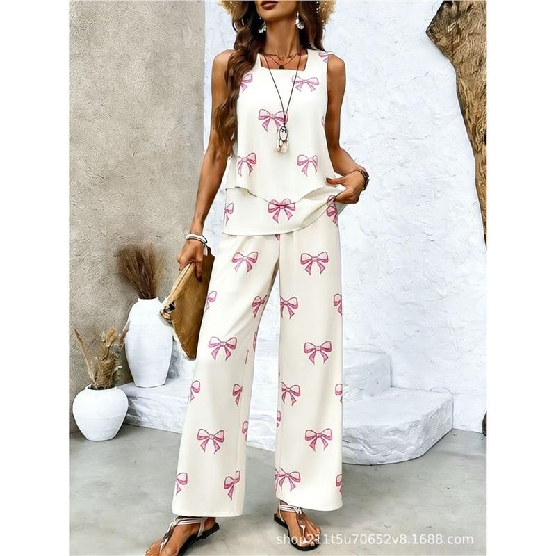 Bohemian women's sleeveless suit is suitable for daily wear, vacation sleeveless suit, spot solid color premium