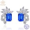 WUIHA Vintage 925 Sterling Silver 5 * 7 MM Emerald Cut Sapphire High Carbon Diamonds Gemstone Ear Studs Earrings Fine Jewelry