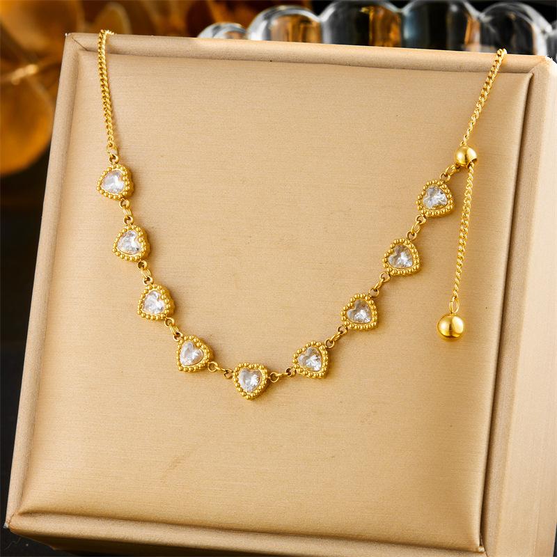 Fashion Minimalist Rhinestone Heart Bead Long Tassel Chain Gold Necklace