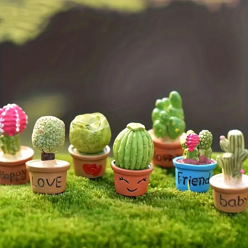 Simulierter Kaktus, kleine Topfpflanze, Mikro-Landschaft, für den Schreibtisch, dekoratives Kunstharz, Basteln, Gartendekoration, Cartoon-Kaktus, Mini-Bonsai