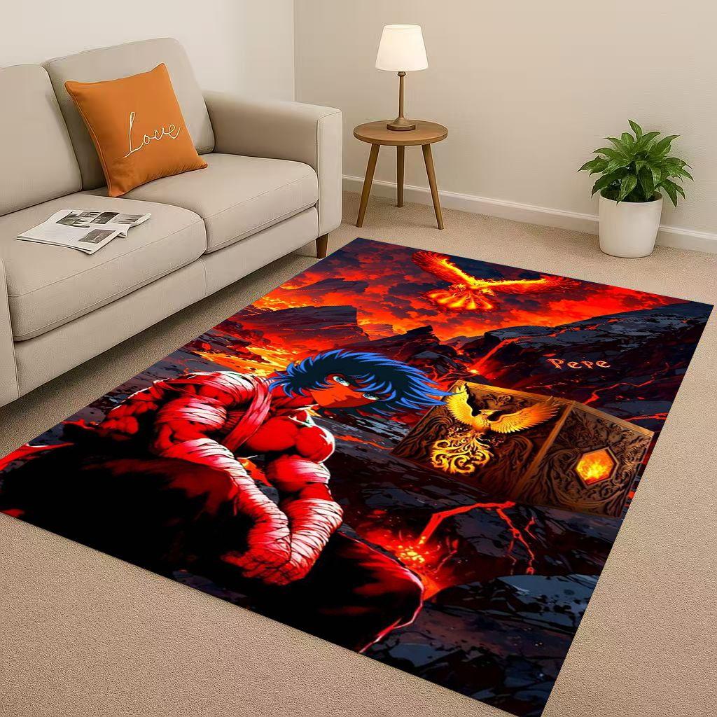 Retro Saint Seiya Shiryu Athena Cartoon Living Room Non Slip Area Rug Carpet for Bedroom Sofa,Easy Clean Home Decor Doormat Kids