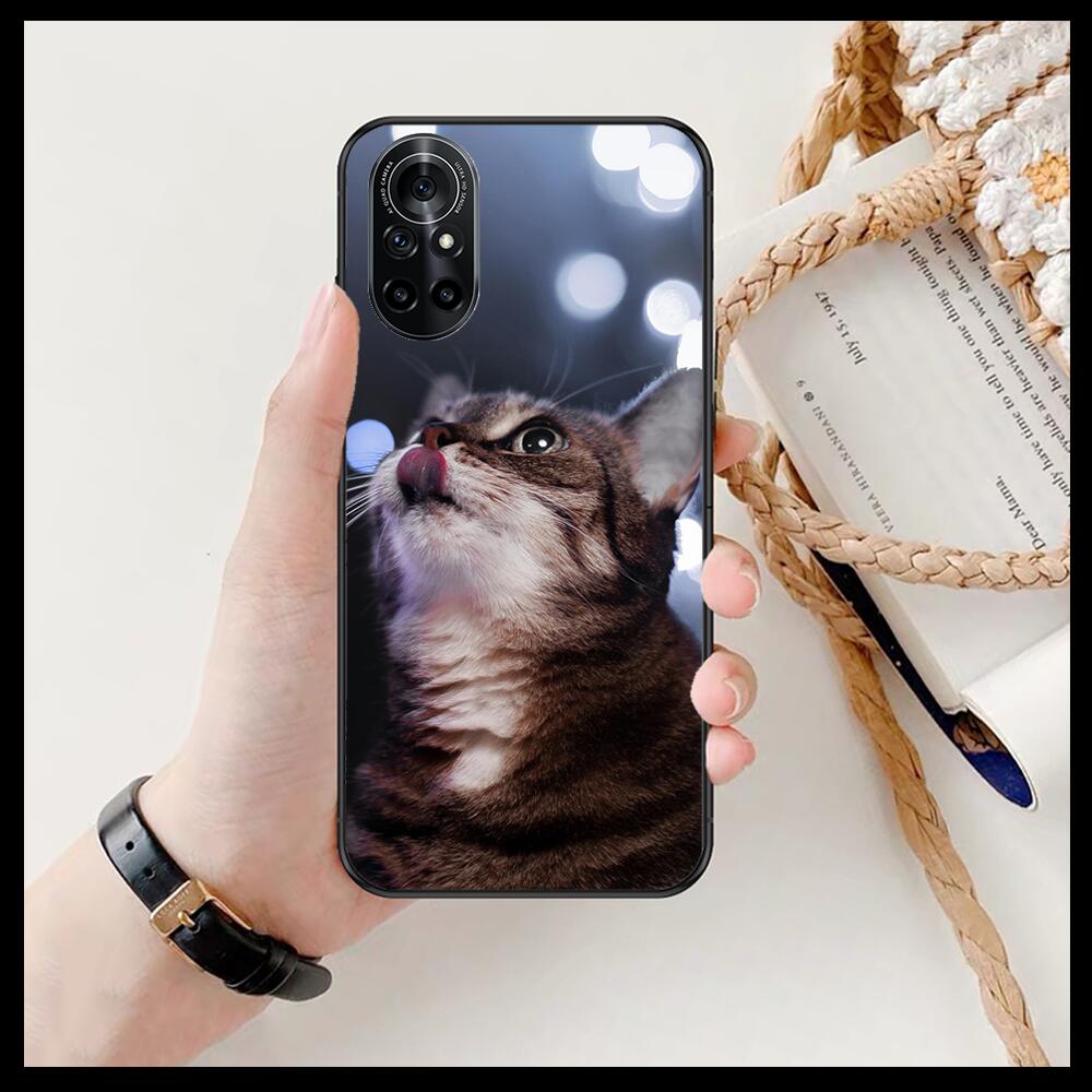Funny Cartoon Cat Clear Phone Case For Huawei Honor 20 10 9 8A 7 5T X Pro Lite  5G  Black Etui Coque Hoesjes Comic Fash Design