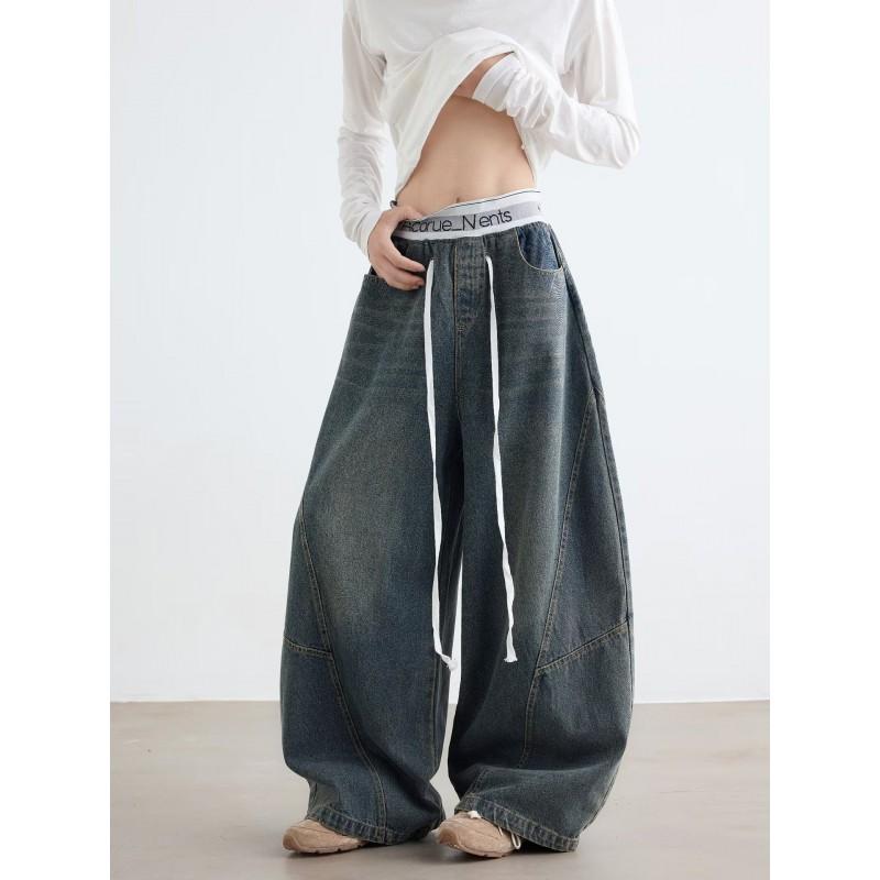 2026 Embroidered Denim Pants Loose Fit High Street Style Wide Leg Jeans Teens