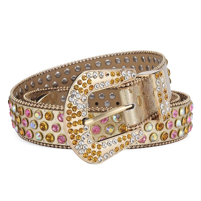 Amazon Fashion Men's and Women's Belts Punk Style Rock Trend Flow Rivet rhinestone Inlaid Wide Belt Women's Versatile Jeans Belt