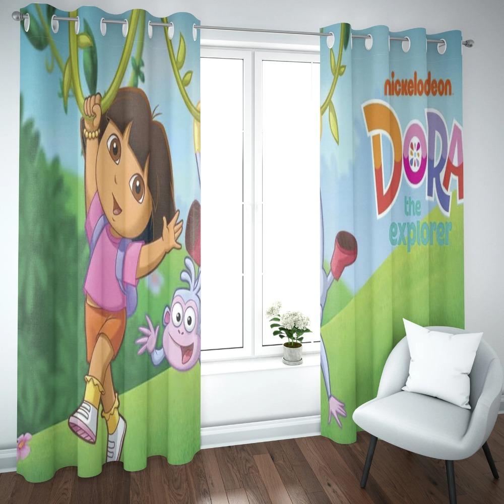 Dora die Entdeckerin Cartoon Heimvorhang, Niedlicher Druck Lichtfilternde Vorhänge, Wohnzimmer, Schlafzimmer, Wärme- und Sonnenschutz