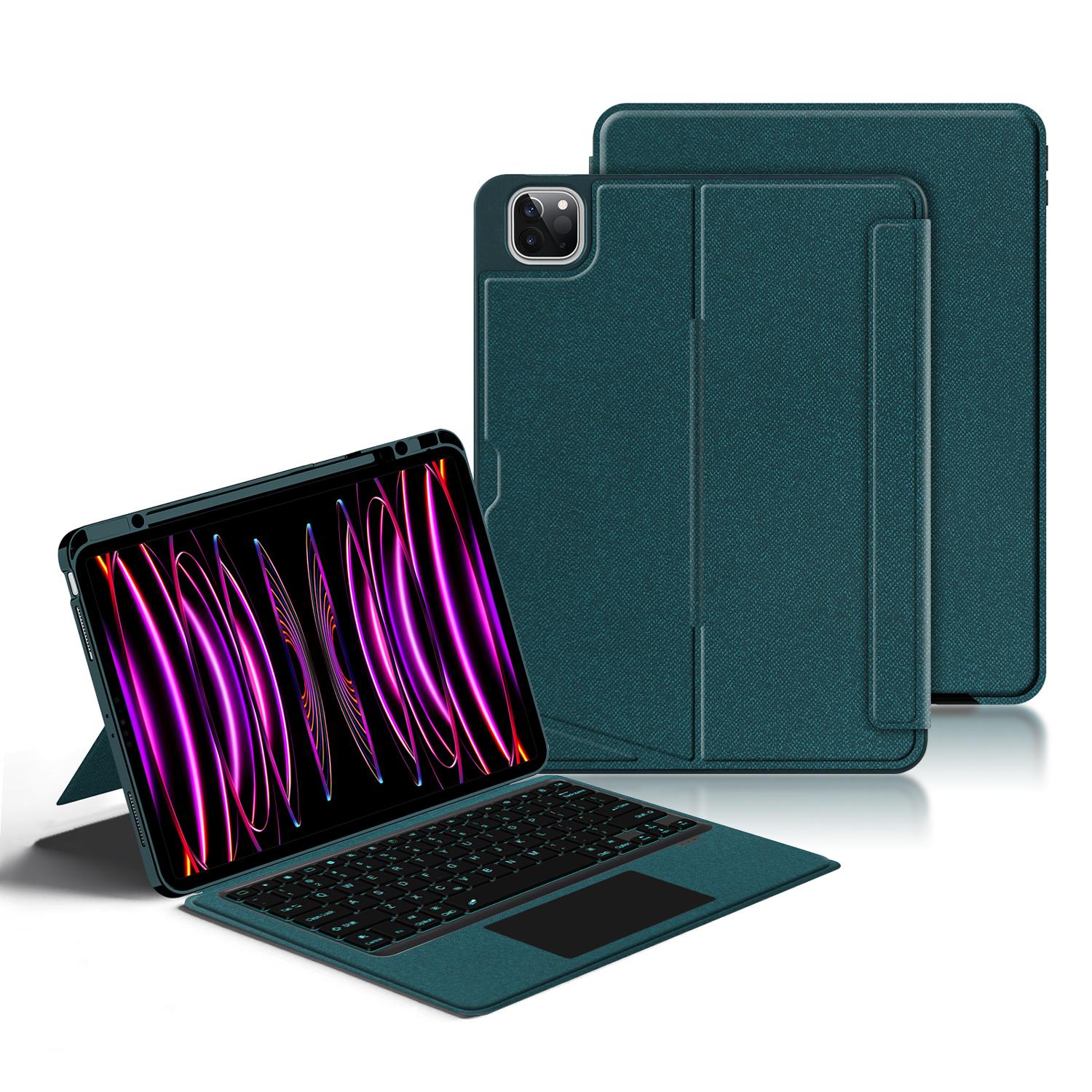 

JIUYU For iPad Pro 12.9 (2021)/(2020) Leather Case+Bluetooth-compatible Keyboard with Backlight Trackpad Green