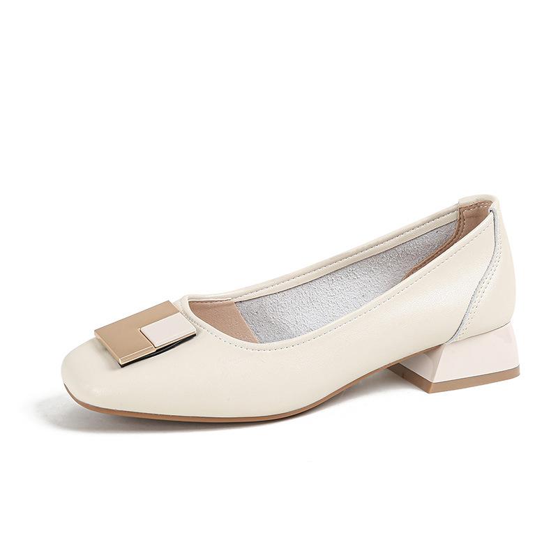 Modne buty na średnim 3 cm obcasie Kobieta Czółenka z prawdziwej skóry Kwadratowy nosek Mary Janes Damskie mokasyny z metalową klamrą Buty wizytowe do biura 2025