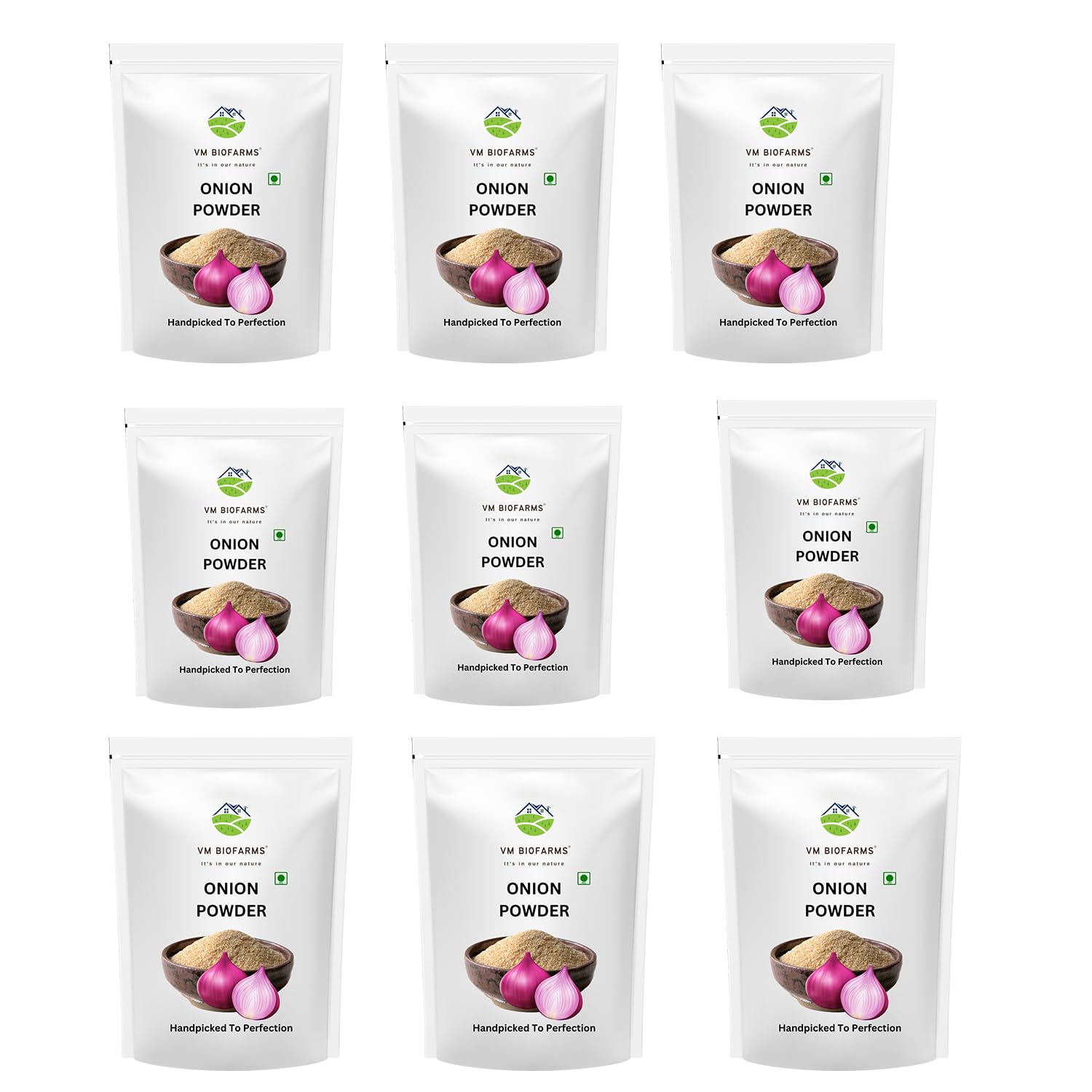 VM Biofarms Onion Powder | All-Natural Dehydrated Onion Powder for Cooking, Seasoning & Flavor Enhancement | Pack of 9x100 Grams Each