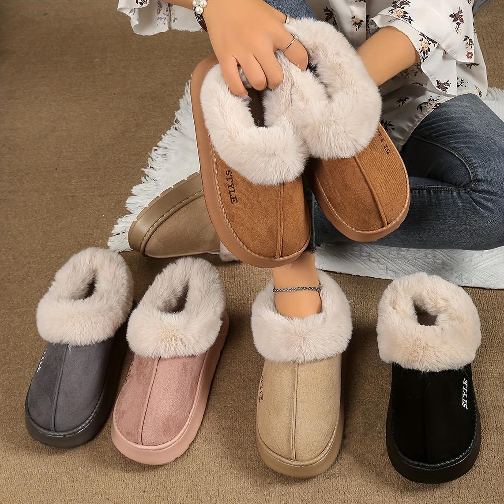 Men's and Women's Suede Like Warm Cotton Shoes, Comfortable, Warm, Non Slip, Indoor and Outdoor Fuzzy Slippers, Short Boots, Cotton Shoes