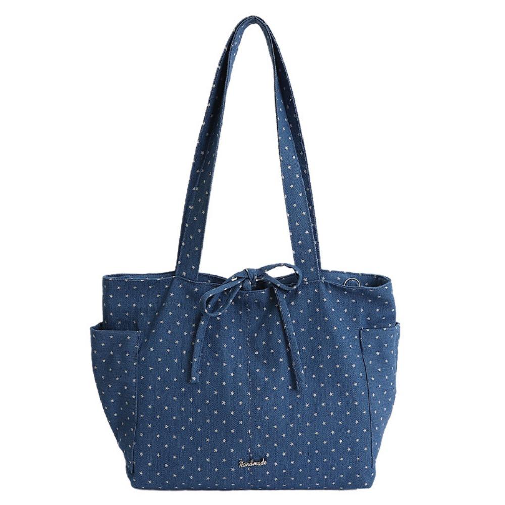 Korean Style Bow Tote Bag Large Capacity Women Handbag Sweet Polka Dot Shoulder Bag Spicy Girl