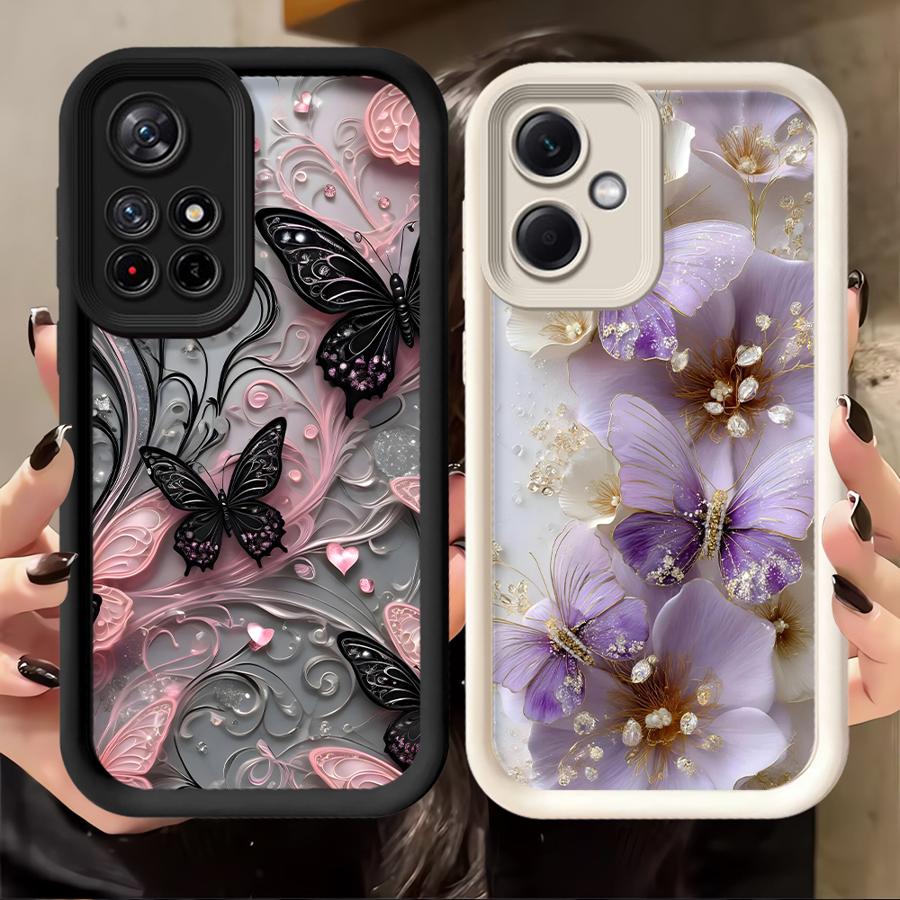 Case for Xiaomi Redmi Note 14 Pro Plus 13C 14C 12s 11 11s 12 A1 A2 A3 A4 Note 13 10 12C Phone Cover Black Butterfly Pattern