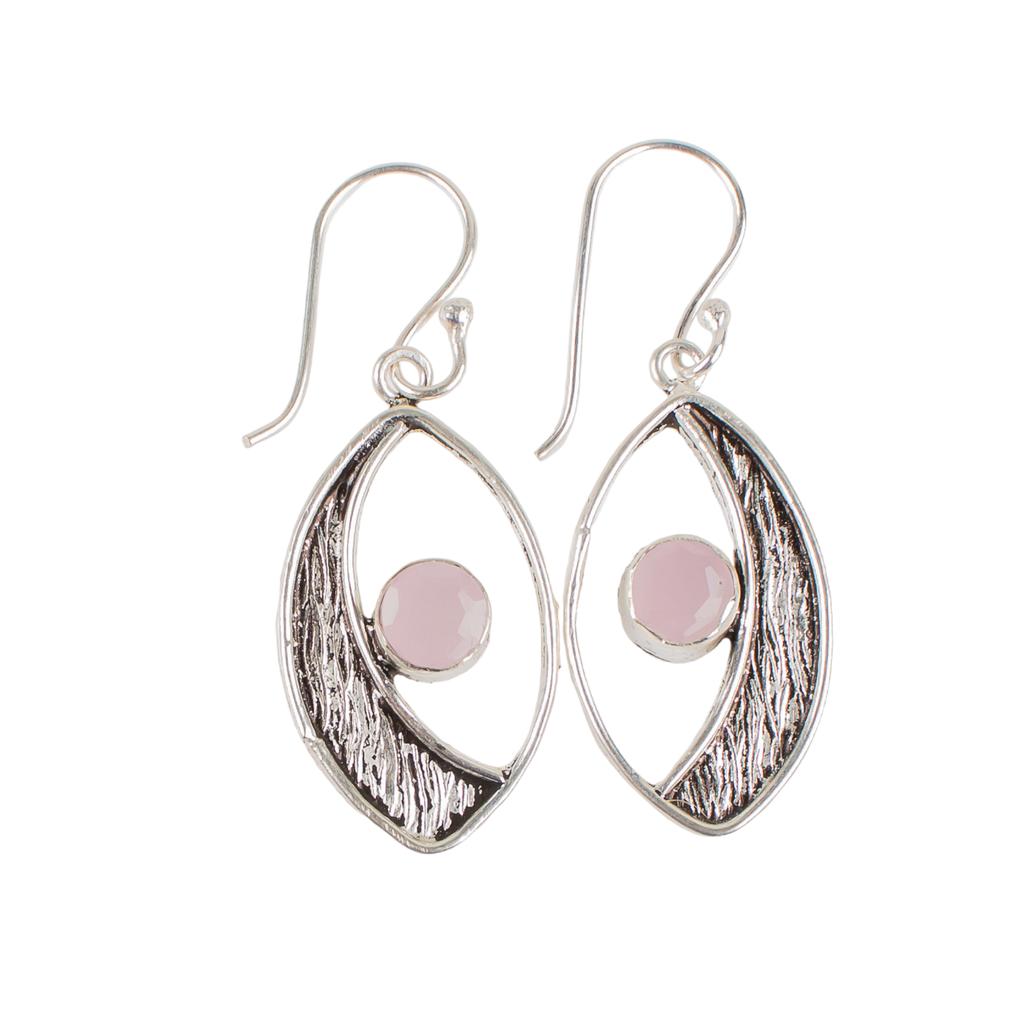 Rosenchalcedon Edelstein 925 Sterlingsilber Schmuck Handgefertigte Hakenohrringe 1,60" EE-61-14