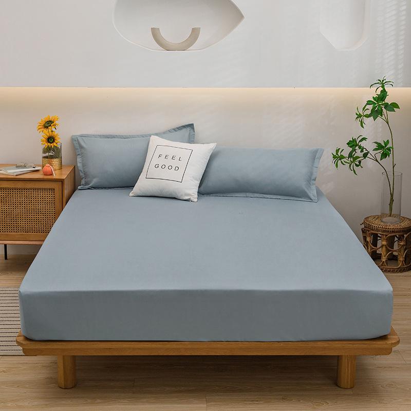 Fitted Sheet Single Piece Solid Color Aloe Vera Cotton Dustproof Bed Cover Mattress Protector Non-Slip Mattress Cover