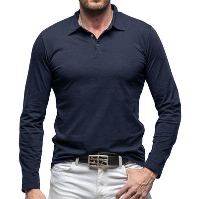 Europäisches und Amerikanisches Herren Einfarbiges Revers Langarm Poloshirt für Herbst und Winter