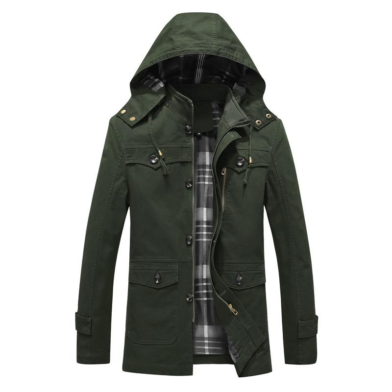 Autumn And Winter Men'S Fleece Thickened Jacket Cotton Washed Medium And Long Hooded Jacket