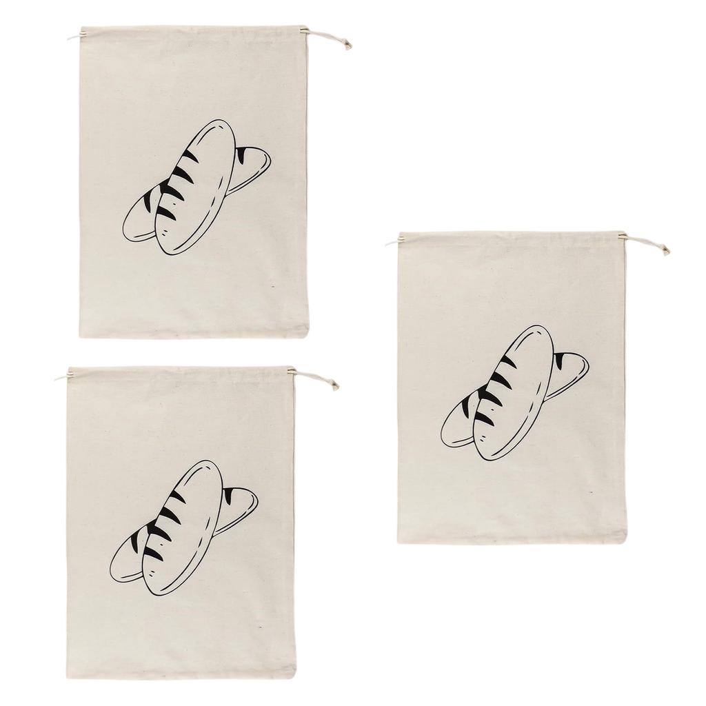 Set Of 3 Practical Linen Bread Bags Reusable And Washable Pockets With Drawstring For Bread And Produce Storage
