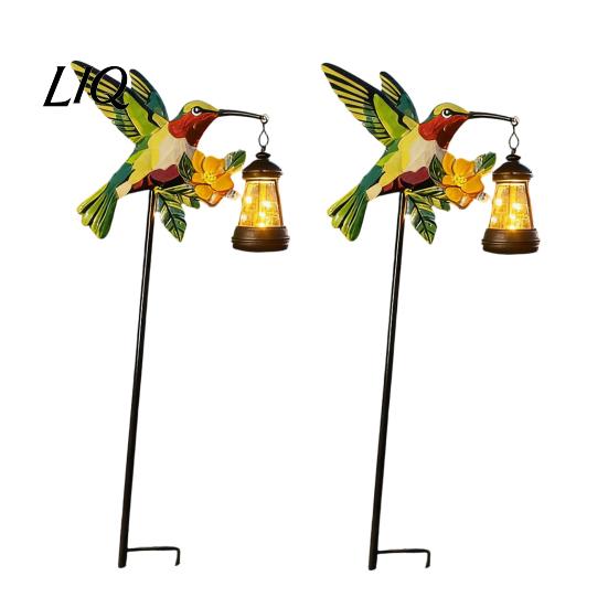 Ornements de jardin avec lumières Solaire Martin-pêcheur Luminaire sur piquet, Art de jardin en métal pour oiseau Lanterne suspendue, Piquets décoratifs à allumage automatique LED Étanche Extérieur Patio