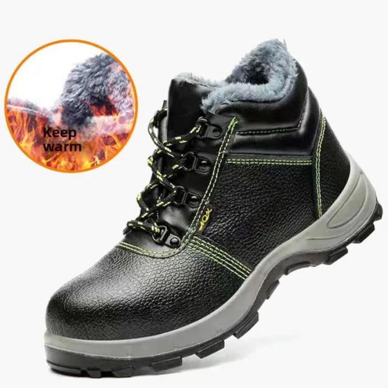 Winter Safety Shoes Men Steel Toe Boots Black Leather Work Shoes Man Work Safety Boots Waterproof Warm Men's Protective Boots cm