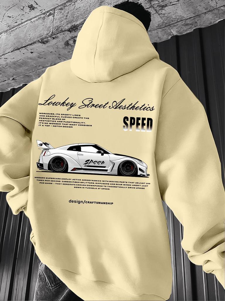 Retro Racing Print Hooded Hip Hop Pullover Sweatshirt - Loose BF Style Hoodie