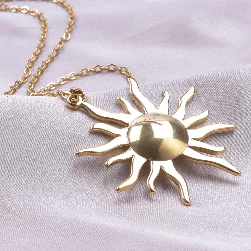 Sonne Anhänger Halskette Für Frauen Männer Schmuck Edelstahl Halsketten Mode Vintage Choker Gliederkette Am Hals Dekor Halsband