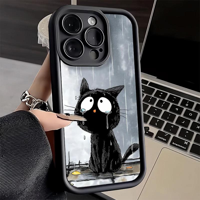 Phone Case for iPhone 17 Air 16E 15 16 Pro Max Healing Sense Cat Rain Cover 14 Plus 13 12 Mini Soft Shell Silicone Fundas