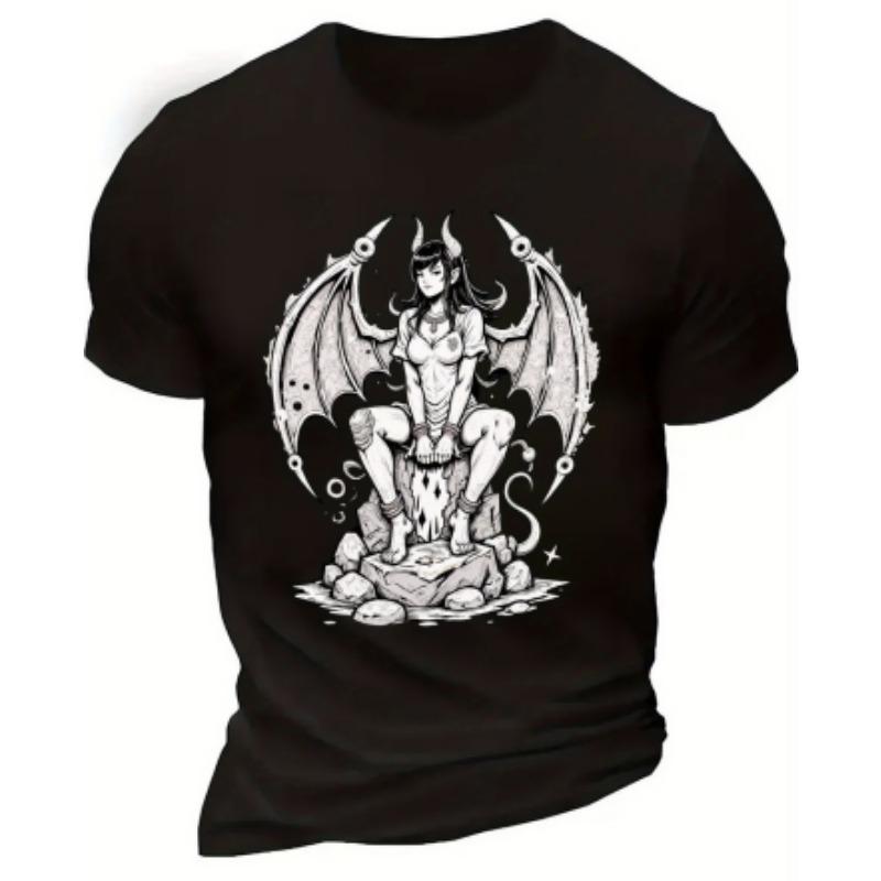 Men's Anime Print T-Shirt - Anime Character Print Crew Neck Short Sleeve Shirt, Machine Washable, Suitable for Anime Apparel and Party Outfits