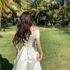 French Niche Dress, Women Can Usually Wear Fairy Dresses, Bow Ties, One-word Neck Tube Top, Photo Long Dress