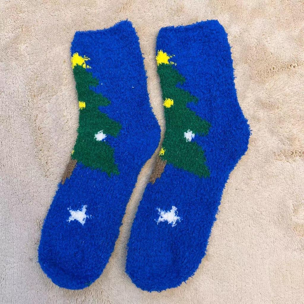 Cozy Coral Fleece Christmas Socks: Velvet Santa Half-Sided, Warm Floor Stockings for Autumn & Winter